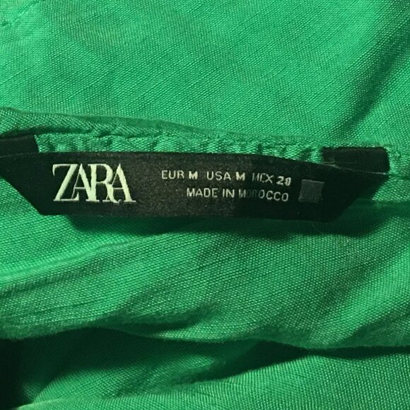 ZARA Green Linen / Viscose Ruffle Elastic High Waist Playsuit / Romper Size M - Picture 7 of 10